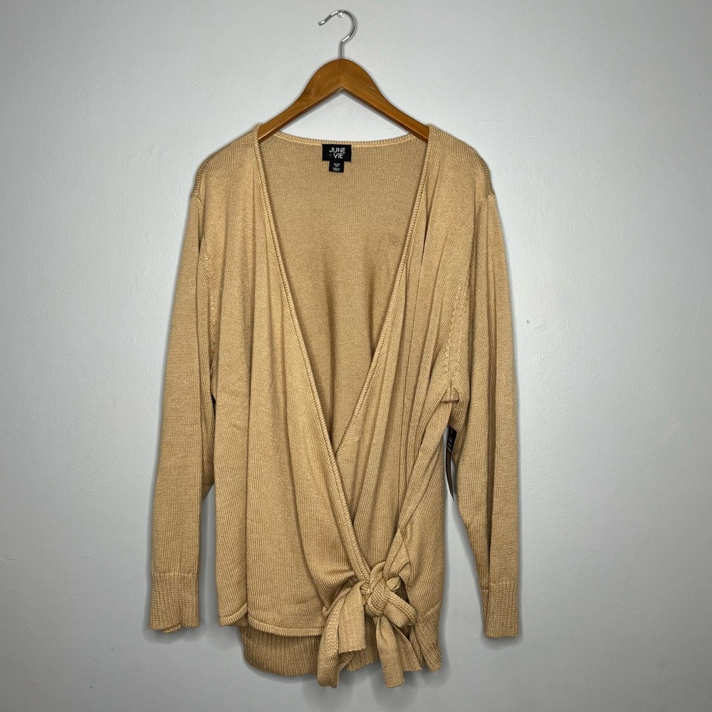June + Vie Women's Plus Tan Wrap Front Cardigan BB